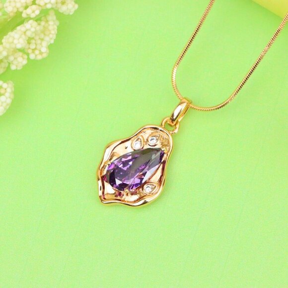 "Elegant Purple Teardrop Pendant in Gold Plated Frame, XPPT1734 - Picture 2 of 13